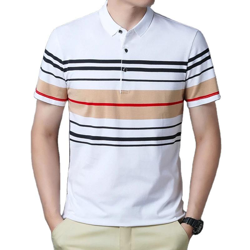 Áo sơ mi nam cotton dệt kim tay ngắn mùa hè, thoáng khí, size lớn, kiểu dáng công sở thường ngày, họa tiết rằn ri 2024