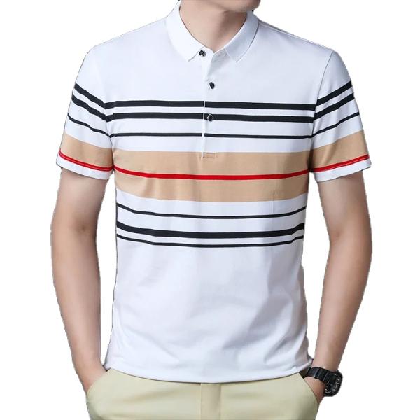 Áo sơ mi nam cotton dệt kim tay ngắn mùa hè, thoáng khí, size lớn, kiểu dáng công sở thường ngày, họa tiết rằn ri 2024