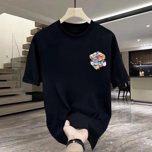 Áo thun nam 100% cotton họa tiết hoạt hình thoáng khí tay ngắn cổ tròn dáng rộng thoải mái 250g