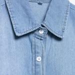 2025 mùa hè mới của phụ nữ thanh lịch đi lại ngắn tay áo sơ mi denim lỏng lẻo đơn giản ve áo giản dị rửa sạch với yếu tố thời trang cổ điển