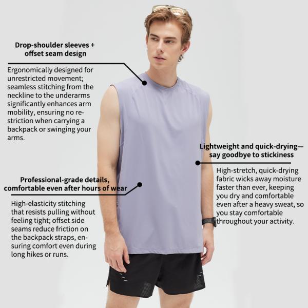 Áo ba lỗ nam chất liệu nylon tơ đá, thoáng mát, kiểu dáng rộng rãi, thích hợp tập gym, chạy bộ ngoài trời, marathon, tập luyện đường mòn.