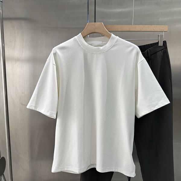 Áo thun nam tay ngắn cổ tròn chất cotton dệt kim dày 250gsm, kiểu dáng rộng rãi, in họa tiết chữ, bán buôn