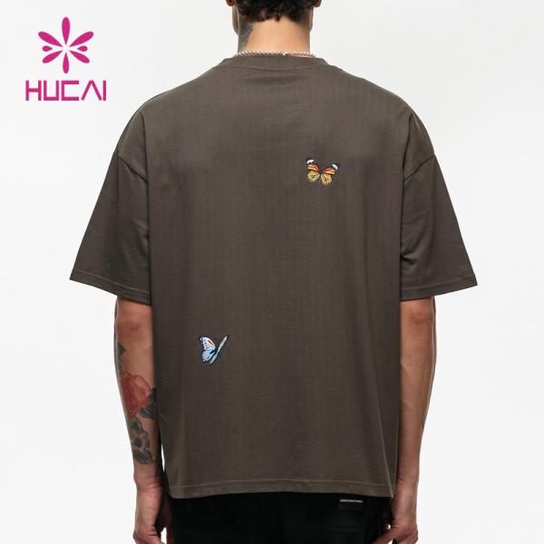 Hucai biểu tượng tùy chỉnh Heavyweight hộp phù hợp với Breakout bướm đồ họa in ấn cổ điển quá khổ cổ điển phòng tập thể dục t Áo sơ mi cho nam giới