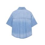 2025 mùa hè mới của phụ nữ thanh lịch đi lại ngắn tay áo sơ mi denim lỏng lẻo đơn giản ve áo giản dị rửa sạch với yếu tố thời trang cổ điển