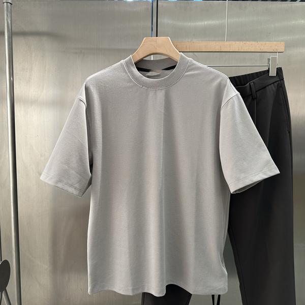 Áo thun nam tay ngắn cổ tròn chất cotton dệt kim dày 250gsm, kiểu dáng rộng rãi, in họa tiết chữ, bán buôn