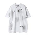Áo thun cotton chất lượng cao in khổ lớn, kiểu dáng rộng thùng thình, tay áo trễ vai, phong cách đường phố, có logo tùy chỉnh, size lớn, kiểu rách