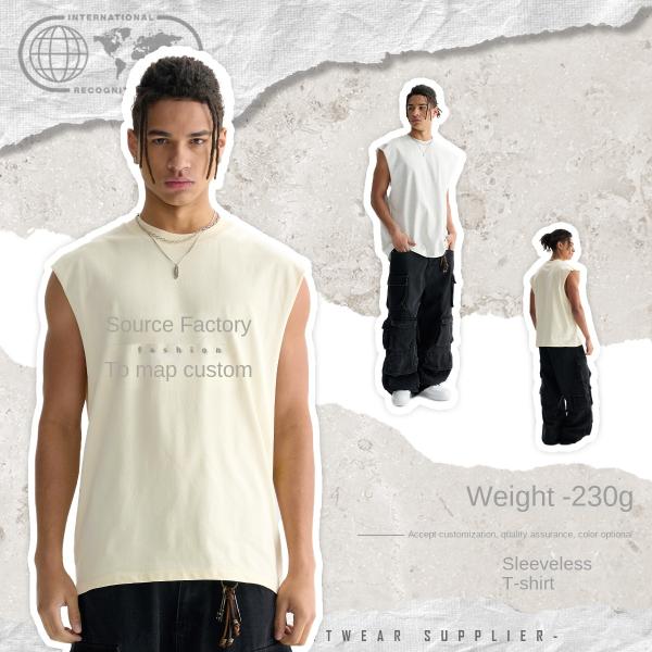 Quần áo nam Dreaming Lion |   Áo thun cotton nguyên chất chất lượng cao, kiểu dáng cổ điển, không tay, mùa hè, rộng rãi, thoáng khí, viền xù