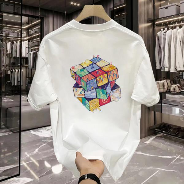 Áo thun nam 100% cotton họa tiết hoạt hình thoáng khí tay ngắn cổ tròn dáng rộng thoải mái 250g