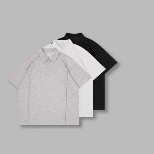 Áo Polo nam mùa hè chất lượng cao, kiểu dáng đơn giản, phong cách retro Mỹ, phối màu, rộng rãi, tay ngắn, in logo tùy chỉnh