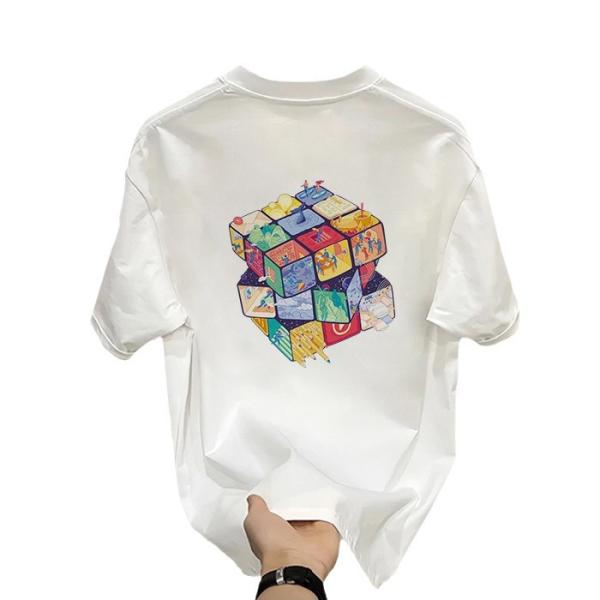Áo thun nam 100% cotton họa tiết hoạt hình thoáng khí tay ngắn cổ tròn dáng rộng thoải mái 250g