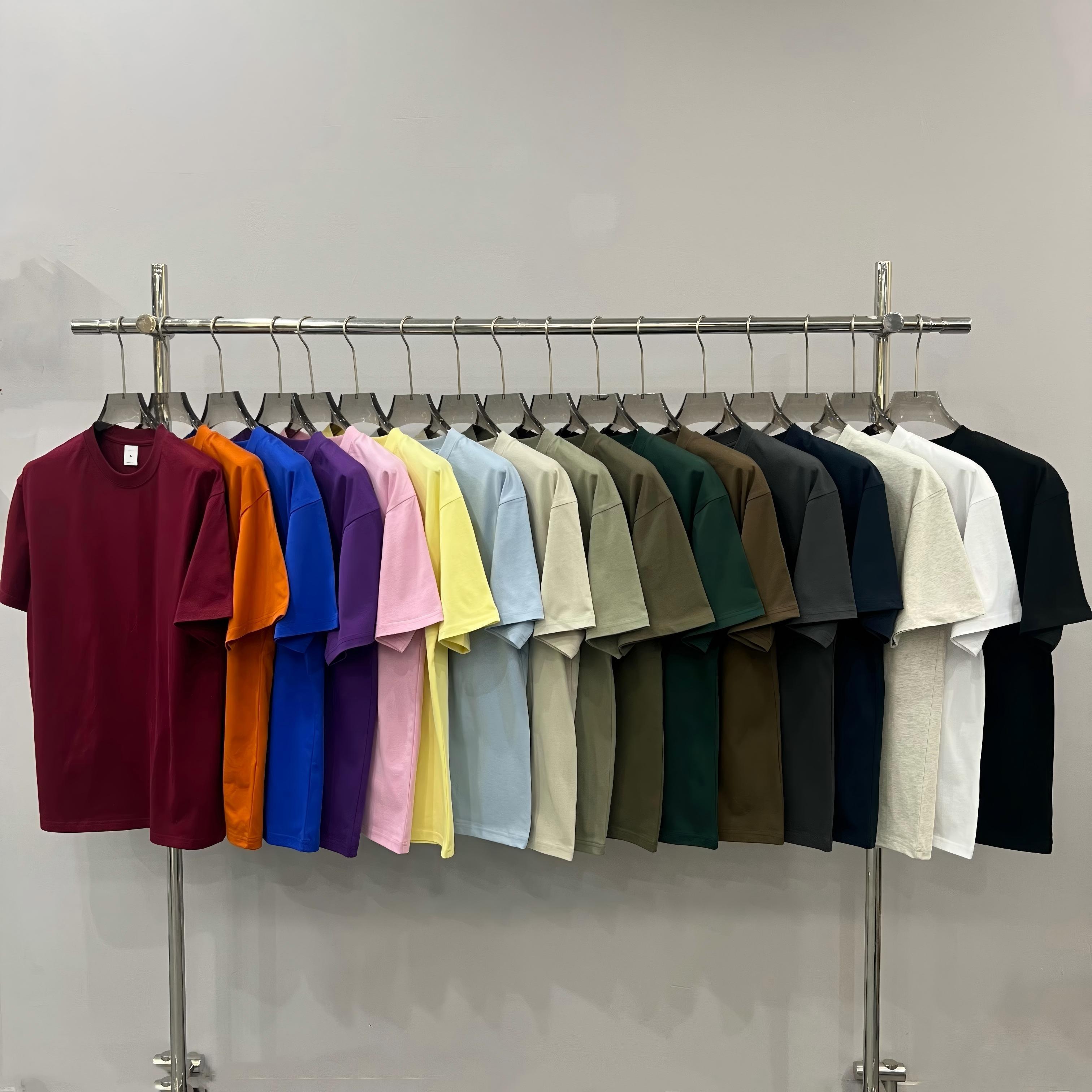 Áo thun nam oversize cơ bản 17 màu phong cách đường phố nhuộm sợi 100% cotton vải làm mát tùy chỉnh nhẹ thoáng khí ngoài trời chống nắng