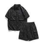 Quần Short Áo sơ mi ngắn tay có ve áo nhuộm Cà Vạt mùa hè cho nam Bộ hai món quần năm điểm thường ngày dáng rộng Retro Kiểu Mỹ