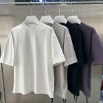 Áo thun nam tay ngắn cổ tròn chất cotton dệt kim dày 250gsm, kiểu dáng rộng rãi, in họa tiết chữ, bán buôn