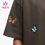 Hucai biểu tượng tùy chỉnh Heavyweight hộp phù hợp với Breakout bướm đồ họa in ấn cổ điển quá khổ cổ điển phòng tập thể dục t Áo sơ mi cho nam giới