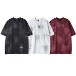Áo thun cotton chất lượng cao in khổ lớn, kiểu dáng rộng thùng thình, tay áo trễ vai, phong cách đường phố, có logo tùy chỉnh, size lớn, kiểu rách