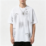 Áo thun cotton chất lượng cao in khổ lớn, kiểu dáng rộng thùng thình, tay áo trễ vai, phong cách đường phố, có logo tùy chỉnh, size lớn, kiểu rách