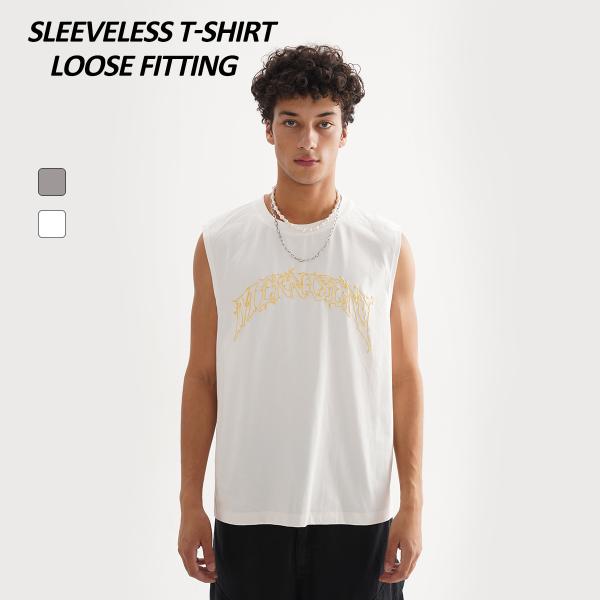 T Áo Sơ Mi Tank Top Người Đàn Ông Thời Trang Phố Quần Áo Siêu Sản Xuất Gân Vòng Cổ Phồng In Loose Người Đàn Ông Của Tank Top Không Tay T-Shirt