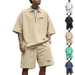Bộ đồ thể thao in logo tùy chỉnh, chất liệu polyester thoáng khí, chống gió, áo khoác thể thao và quần short hai mảnh, mùa hè, thời trang đường phố nam