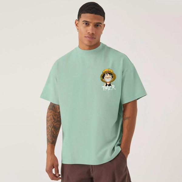 Áo thun nam in hình kỹ thuật số chất liệu cotton tay ngắn phong cách hip hop, áo thun rộng rãi, kiểu dáng xuông vai, áo thun nam thời trang thường ngày